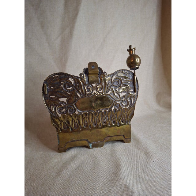 Rare 19thC Polish Brass Hanukkah Menorah Oil Lamp Crown Lions Judaica For Sale In Boston - Image 6 of 12