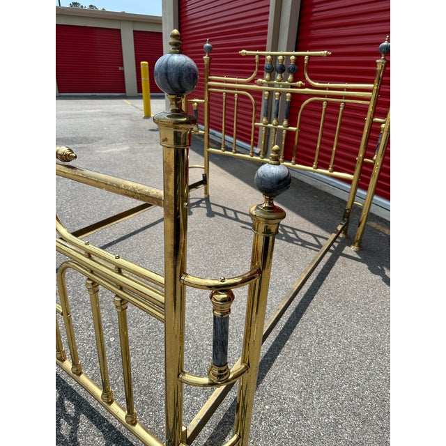 Early 20th Century Vintage Brass Queen Headboard & Footboard With