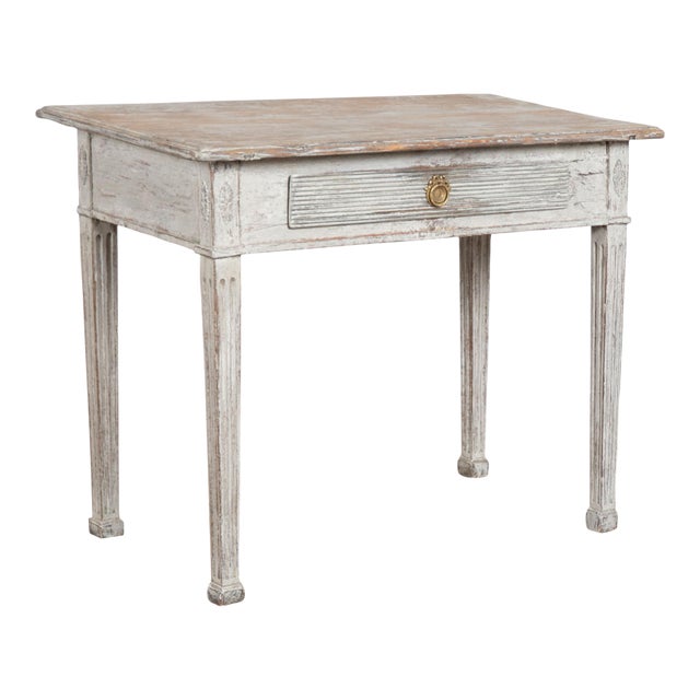 Early 19th Century Swedish Gustavian Original Gray Painted Pine Side Table For Sale