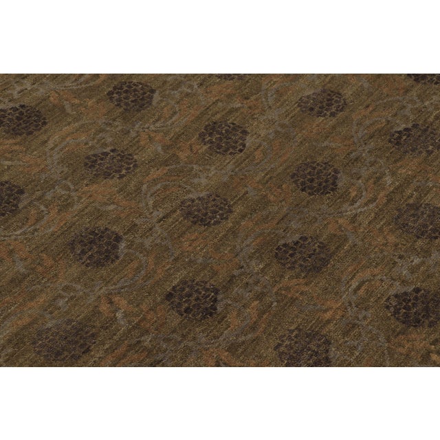 Textile Rug & Kilim’s Modern Block Print Rug Design With Brown and Green Floral Motifs For Sale - Image 7 of 8