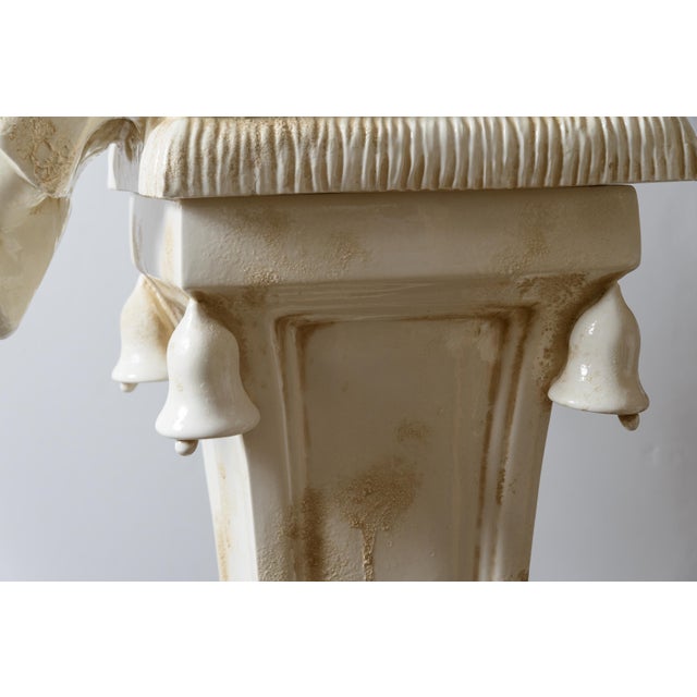 Italian Glazed Terracotta Chinoiserie Monumental Figures on Pedestals For Sale - Image 16 of 16