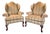 Pair of Vintage Queen Anne Style Wingback Club Chairs With Striped Upholstery For Sale