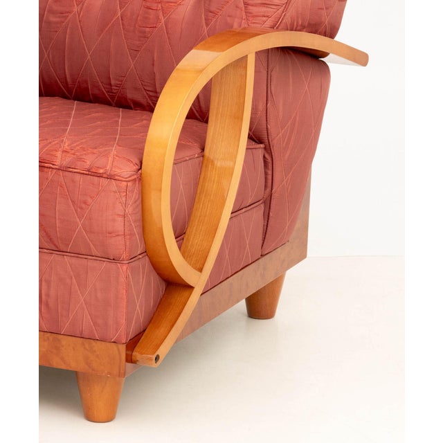 Early 20th Century Pair of Art Deco Vintage Silk Upholstered Bentwood Armchairs For Sale - Image 5 of 9