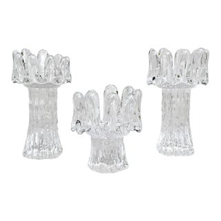 1970s Göran Wärff for Kosta Boda Crystal "Sunflower" Candle Holders - Set of 3 For Sale