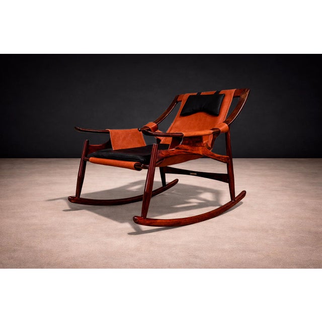 Wood Rocking Chair in Rosewood & Leather, Liceu De Artes, 1960s For Sale - Image 7 of 15