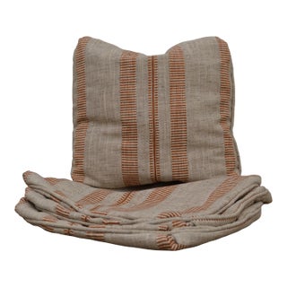 Custom Grotto Stripe Terracotta Pillow Covers With Turkish Corners - 2 Pair For Sale