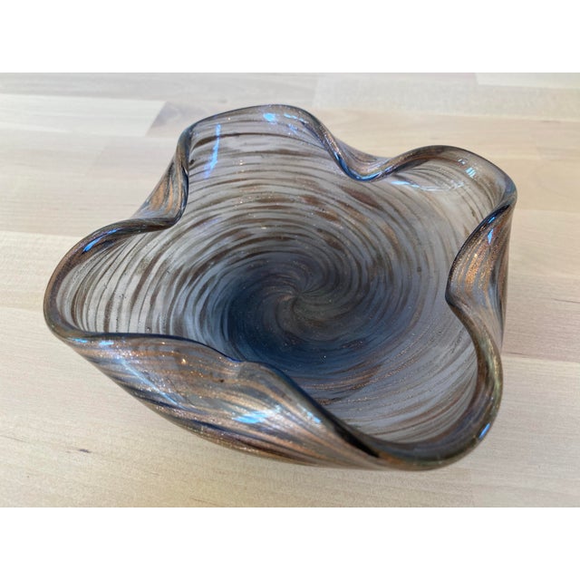 Murano Floriform Italian Murano Glass Copper Swirl Bowl For Sale - Image 4 of 13