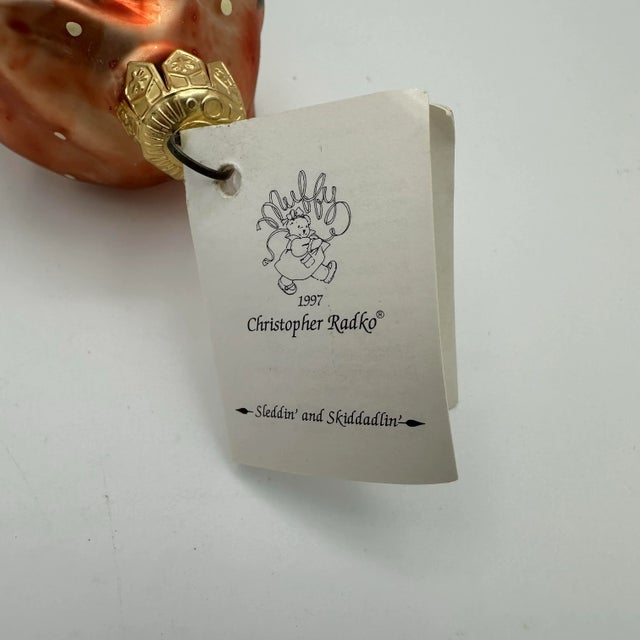 Glass 1997 Christopher Radko Muffy Vanderbear Sleddin' & Skiddadlin' Christmas Ornament For Sale - Image 7 of 10