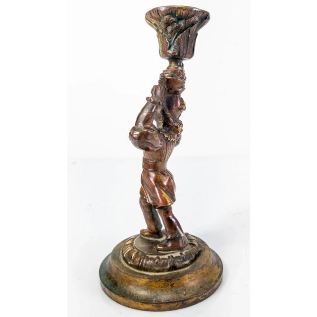 Antique Early 20th Century Bronze Colonial Figure Candle Stick For Sale - Image 4 of 11
