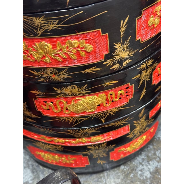 Chinoiserie Lacquered Wedding Basket Carriers, Set of Seven For Sale - Image 4 of 12