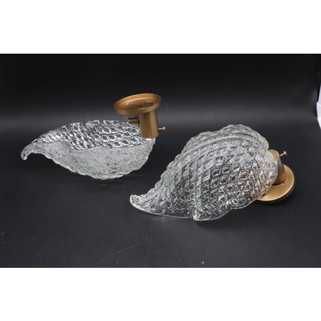 Set of 2 Wall Light Trasparent Murano Glass Leave by Barovier E Toso, 1950s For Sale - Image 10 of 15