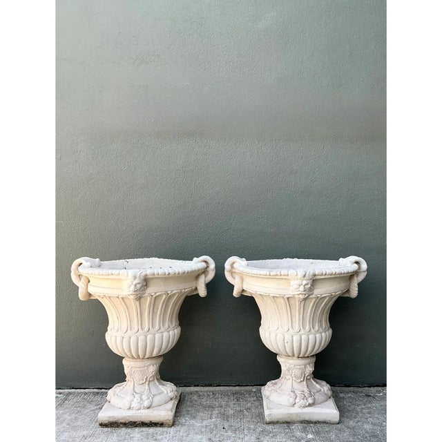 Vintage Carved Stone Urns - Pair For Sale - Image 11 of 14