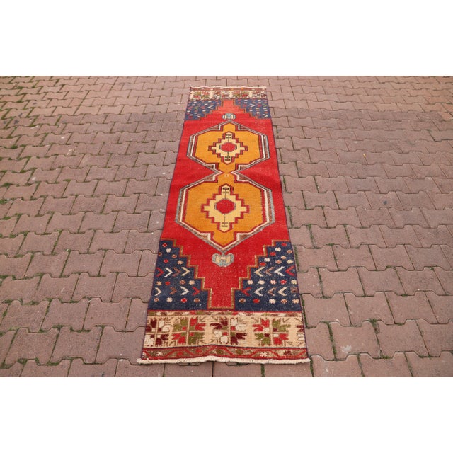 1979 Tribal Red Medallion Runner Rug For Sale - Image 10 of 10
