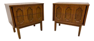 Mid-Century Modern Walnut 2-Drawer Walnut Nightstands - Set of 2