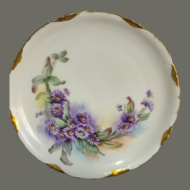 Victorian Vintage r.c. Versailles Bavaria Painted Gilded Purple Aster Floral Porcelain 4piece Tea Set For Sale - Image 3 of 9
