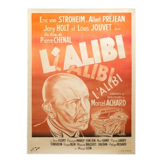 l'Ablibi French Movie Poster, Linen Backed, 1937 For Sale