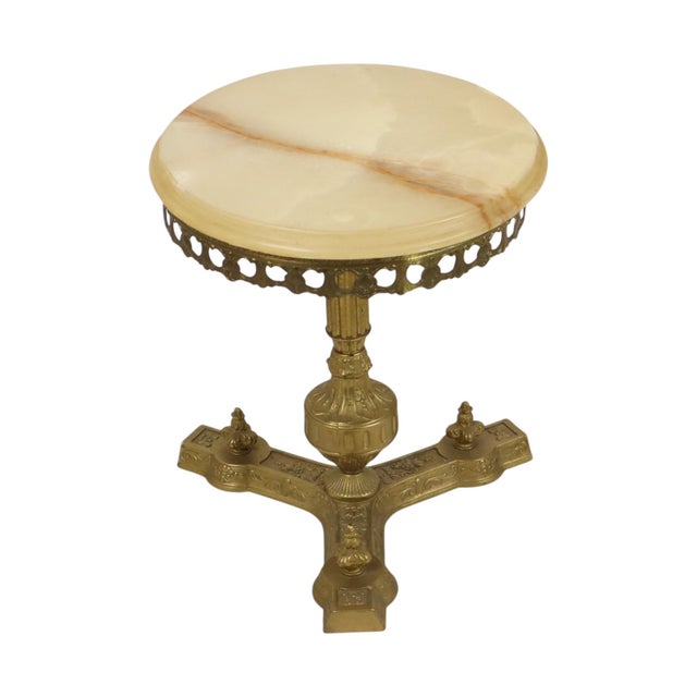 Vintage Brass Side Table with Round Onyx Marble Top, 1950s For Sale - Image 15 of 18