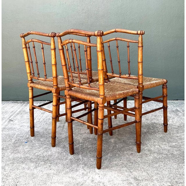 Vintage Bamboo-Style Wood and Cane Chairs - Set of 4 For Sale - Image 10 of 14