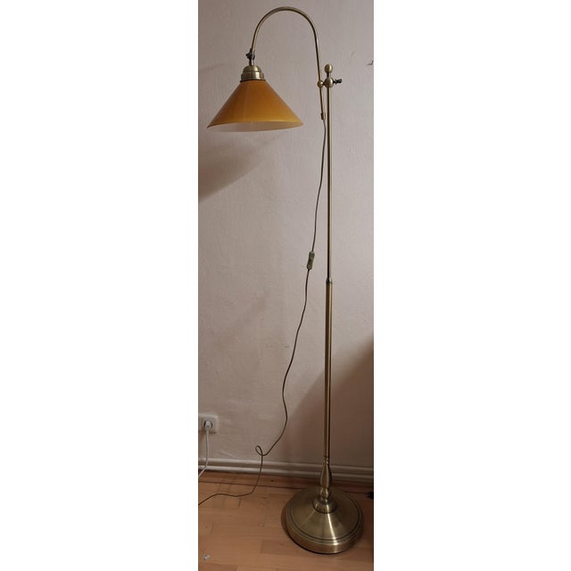 Vintage Height-Adjustable Floor Lamp with Metal Frame and Yellow Glass Shade, 1980s, in Good conditions. Designed 1980 to...