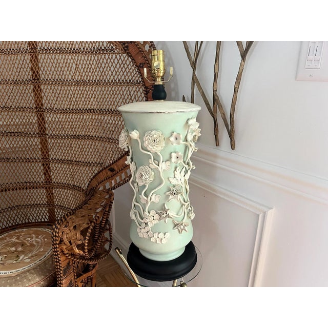 Italian Applied Floral Lamp & Shade, 1960s For Sale - Image 4 of 17
