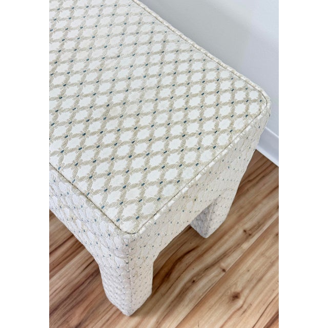 Wood Vintage Trellis Lattice Pattern Upholstery Parsons Bench For Sale - Image 7 of 9