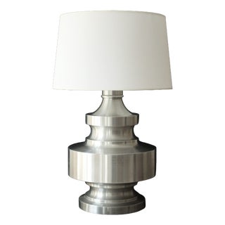 Large Table Lamp in Brushed Aluminium, 1970s For Sale
