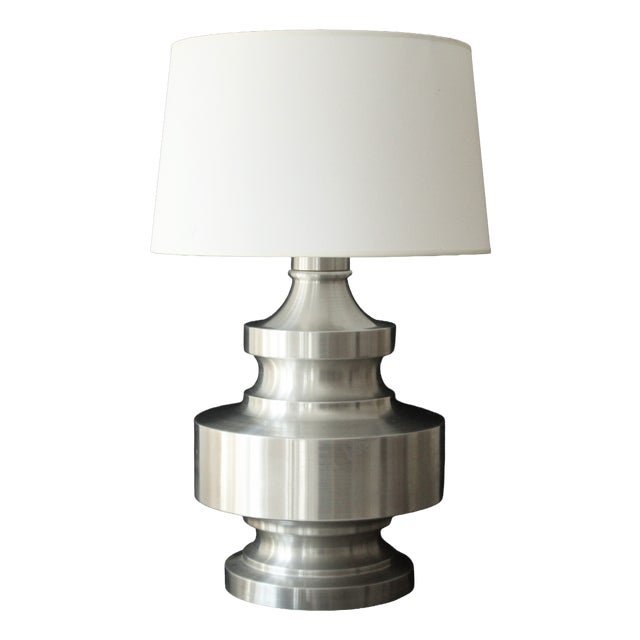 Large Table Lamp in Brushed Aluminium, 1970s For Sale