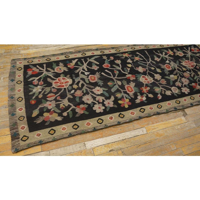 Traditional 1900s Black Floral Antique European Besserabian Rug 3'0" X 7'3" Handwoven Wool Carpet For Sale - Image 3 of 6