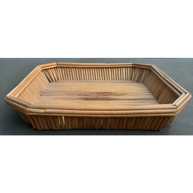 Wood Vintage Square Bamboo & Rattan Clipped-Corner Serving Tray For Sale - Image 7 of 12