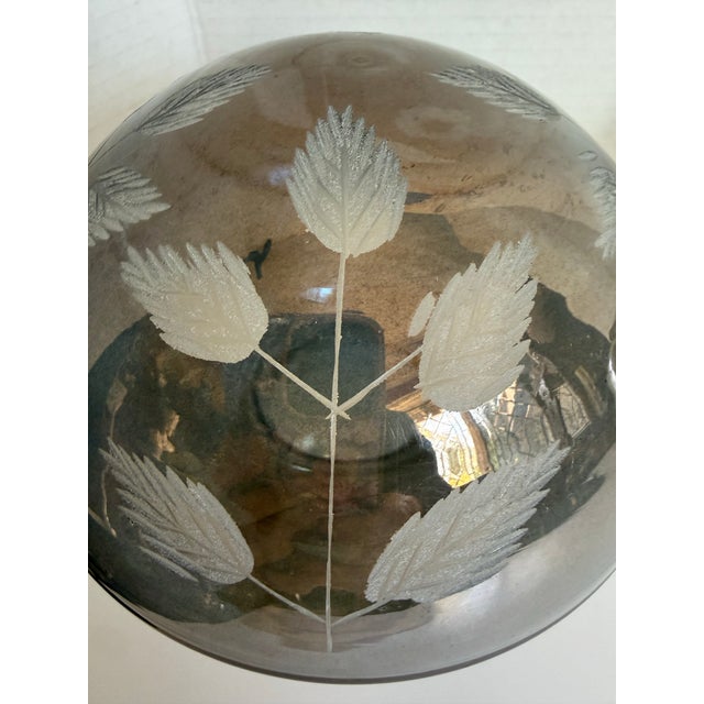 Late 20th Century Vintage Etched Art Glass Mushroom Light Smoky Gray and Amber Decorative Glass Sculpture For Sale - Image 5 of 12
