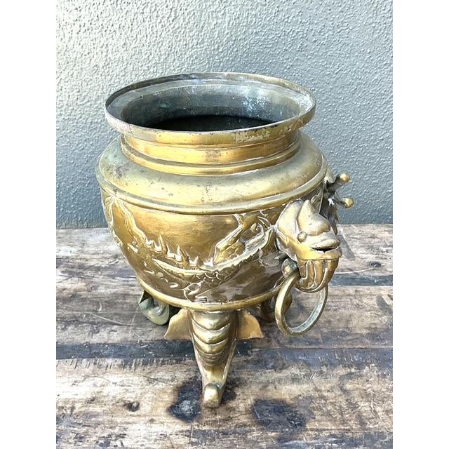 Vintage Asian Brass Dragon Cache Pot For Sale In West Palm - Image 6 of 13