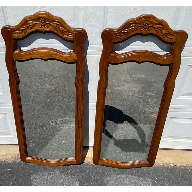 Pair of Vintage Drexel Heritage French Provincial Fruitwood Carved Mirrors, 1970s For Sale - Image 9 of 12