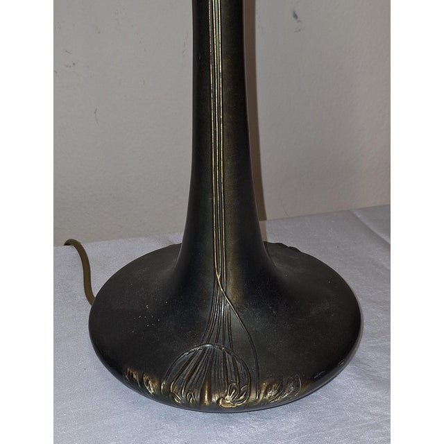 Textile Vintage Table Lamp with Patinated Patterned Metal Base, 1980s For Sale - Image 7 of 8