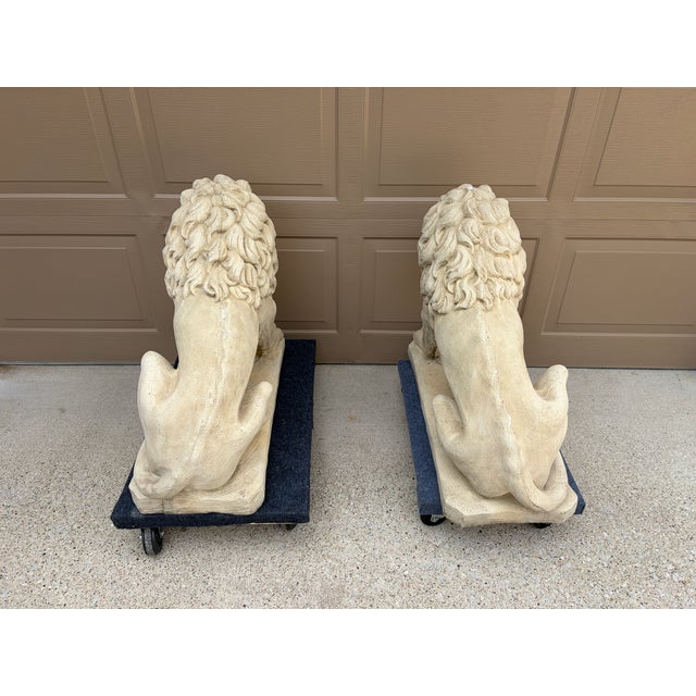 Monumental Neoclassical Cast Stone Garden Lions, a Pair For Sale - Image 14 of 15