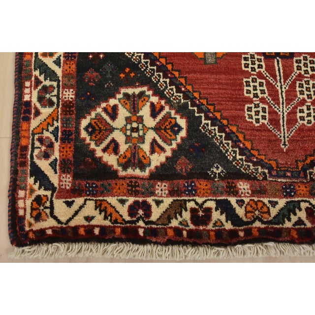 Shiraz Rug 3’4” X 5’7” Red Wool Vintage Tribal Hand-Knotted Oriental Carpet For Sale - Image 10 of 13