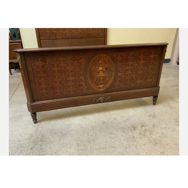 Wood Antique Art Nouveau Ornate Bed with Inlays, 1900 For Sale - Image 7 of 11