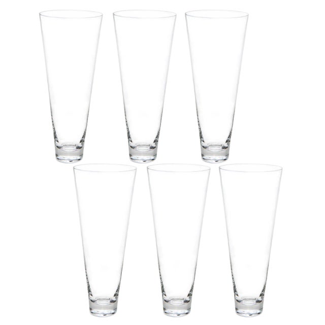 Crystal Pilsner Glasses by Deborah Ehrlich, Hand Blown in Sweden - Set of 6 For Sale