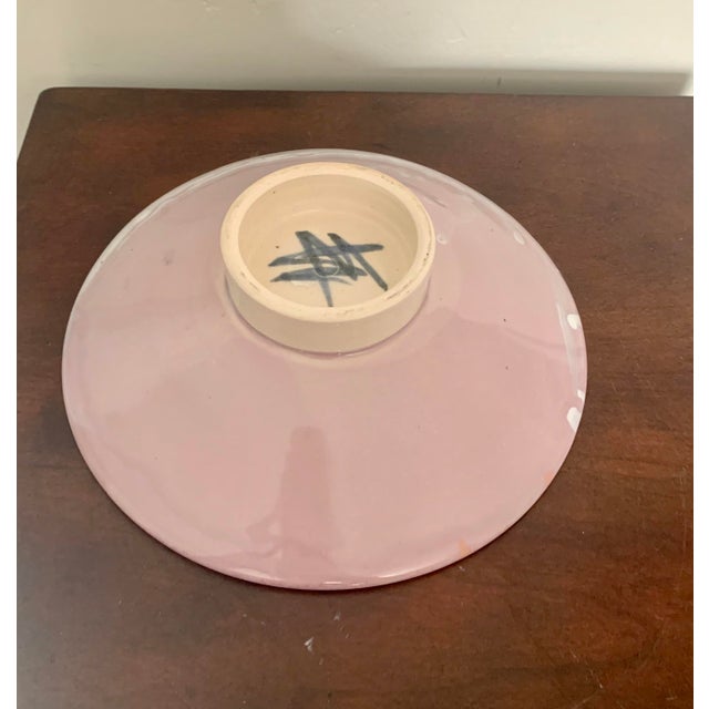 Contemporary Pink Ceramic Organic Modern Japanese 8" Diamtere Footed Bowl - Artist Signed For Sale - Image 3 of 6