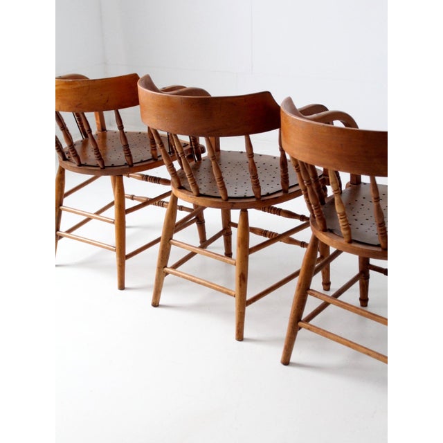Antique Wood Captain's Chairs Set 3 For Sale - Image 14 of 15
