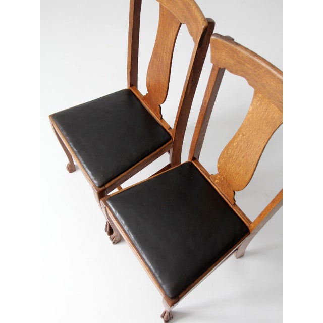 Antique Oak Splat Back Side Chairs Pair For Sale - Image 9 of 14