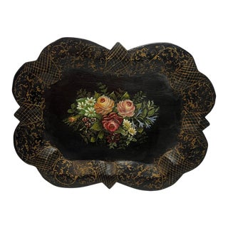 Antique English Victorian Hand-Painted Foliate Designed Serving Tray For Sale