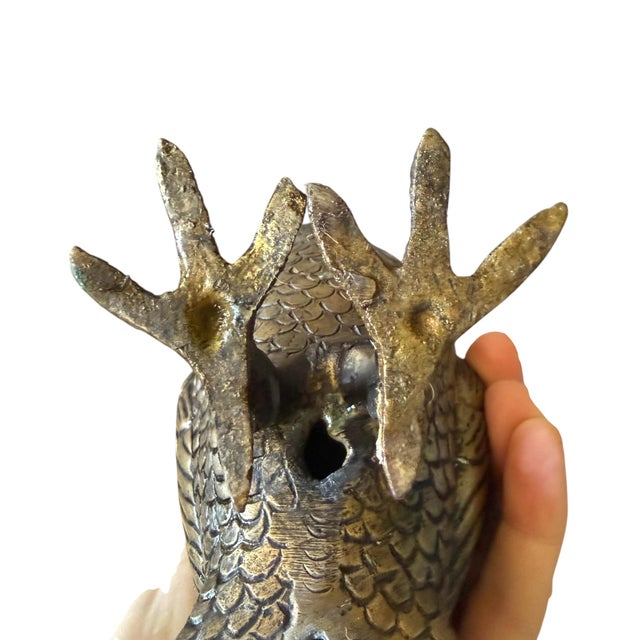 Figurative Heavy Brass Owl Burrowing Ground Bird Etched Statue For Sale - Image 3 of 5