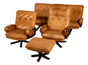 Leather Sofa and Lounge Chairs, Set of 4