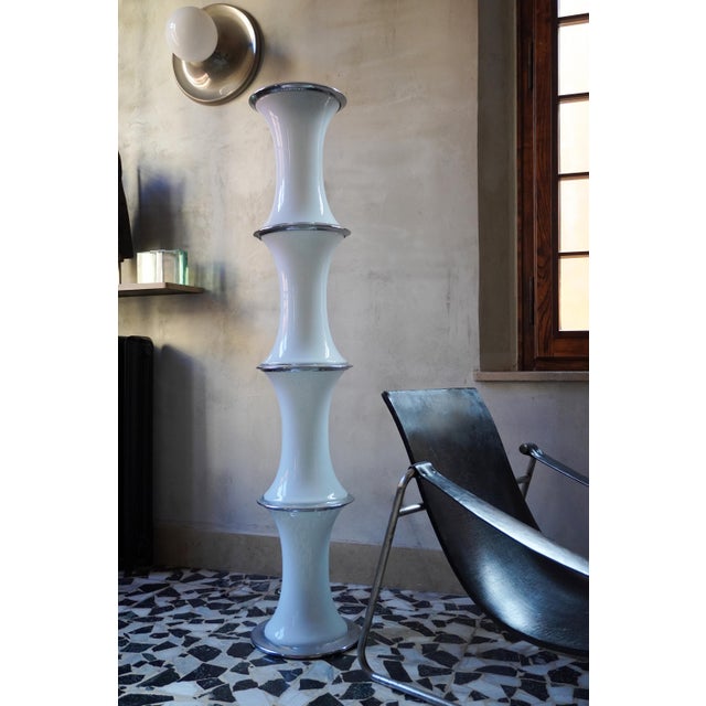 Bamboo Model Floor Lamp in Opaline Glass and Steel by Enrico Tronconi, 1970s For Sale - Image 6 of 12