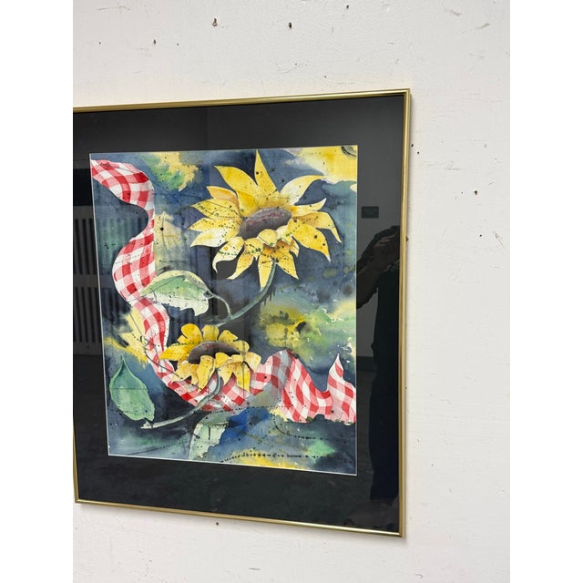 Peggy Clark "Sunflower Twist" Framed Watercolor, Circa 1994 For Sale - Image 9 of 11