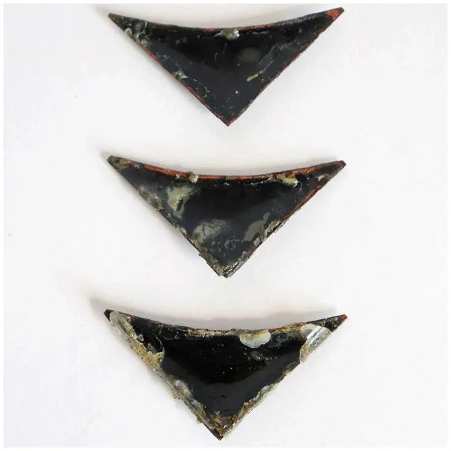 French French Italian Black Enamel on Copper Corner Mounts - Set of 3 For Sale - Image 3 of 4