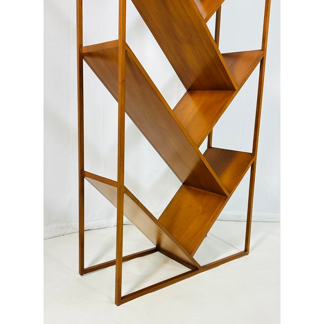 Danish Modern Geometric Wood Étagère Open Display Bookcase, Mid-Century Style For Sale - Image 15 of 17
