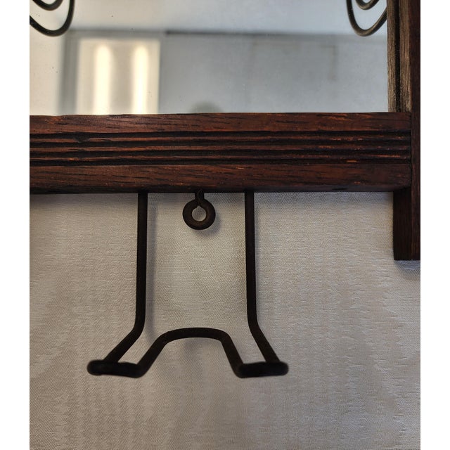 Antique Arts & Crafts Wall Coat Rack With Mirror and Hooks For Sale - Image 9 of 17