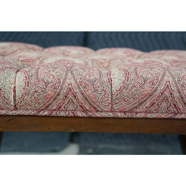 Pink Antique English Regency Mahogany X Frame Paisley Tufted Ottoman Stool Bench For Sale - Image 8 of 18