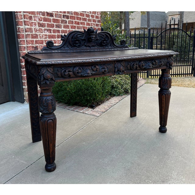 Antique French Table Hall Entry Console Sofa Table Two Drawers Oak C. 1890s For Sale - Image 12 of 13
